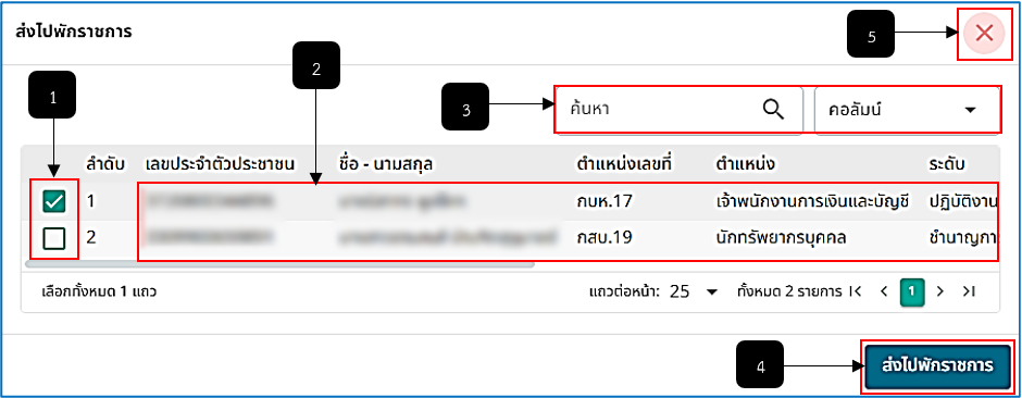 รูปภาพที่ 16 – 15 การส่งรายชื่อไปพักราชการ