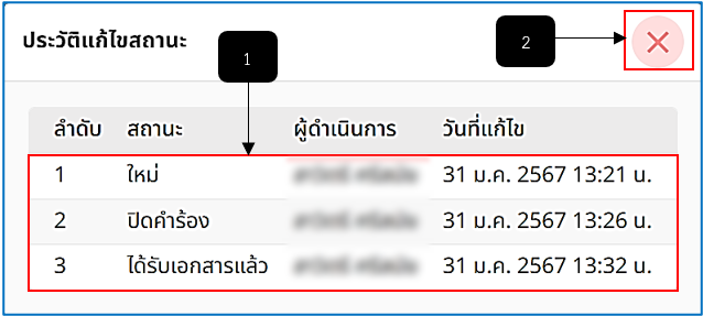รูปภาพที่ 16 – 31 ประวัติการแก้ไขสถานะ