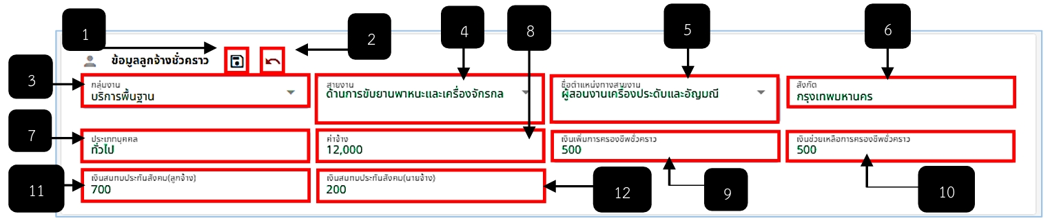 รูปภาพที่ 8 – 8 การกรอกหรือแก้ไขข้อมูลลูกจ้างชั่วคราว