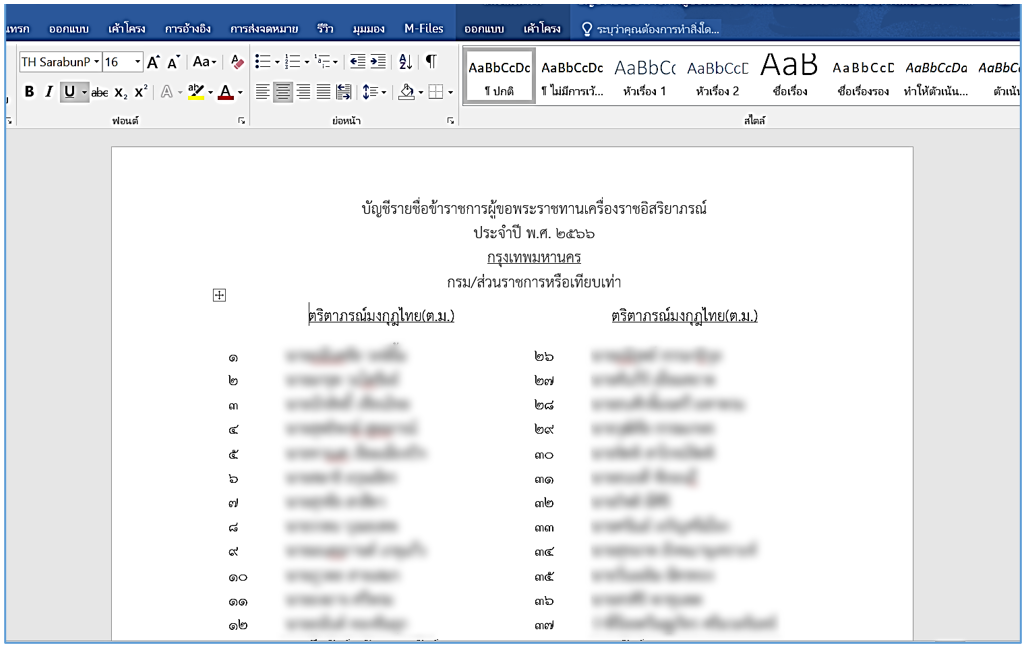 รูปภาพที่ 14 - 37 ตัวอย่างรายงานบัญชีรายชื่อข้าราชการผู้ขอพระราชทานเครื่องราชฯ docx