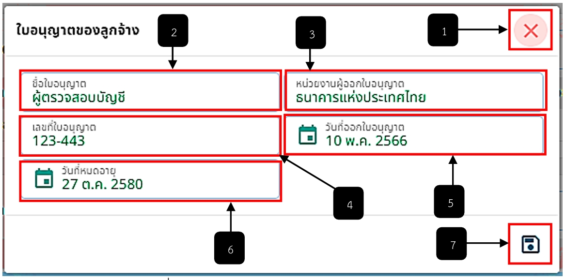 รูปภาพที่ 8 – 14 การกรอกข้อมูลใบอนุญาตของลูกจ้าง