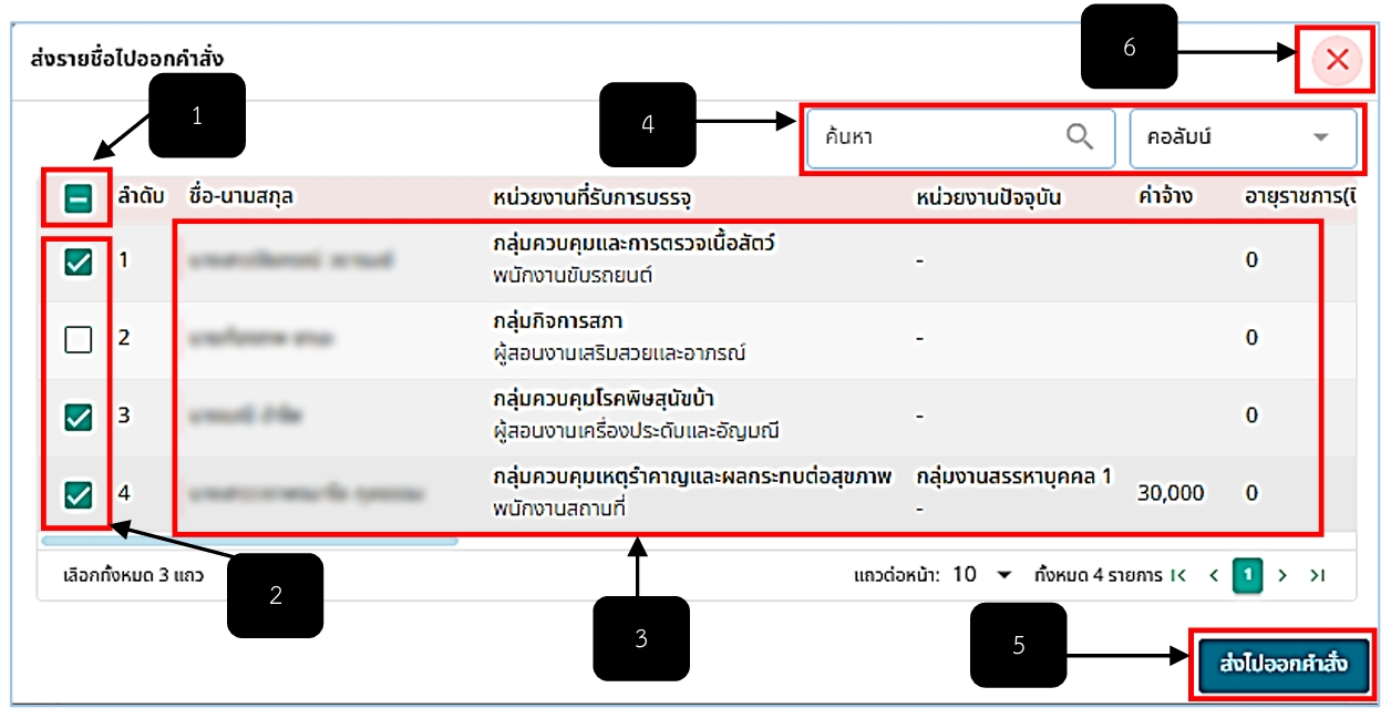 รูปภาพที่ 8 – 35 การส่งรายชื่อไปออกคำสั่ง
